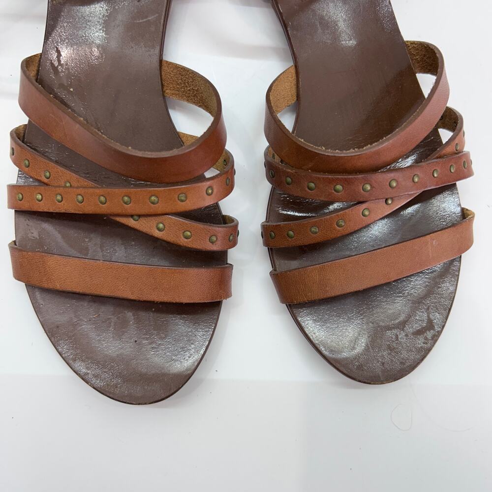 J. Crew Leather Gladiator Sandal 7 Brown Studded Strappy Summer Preppy - Picture 2 of 5